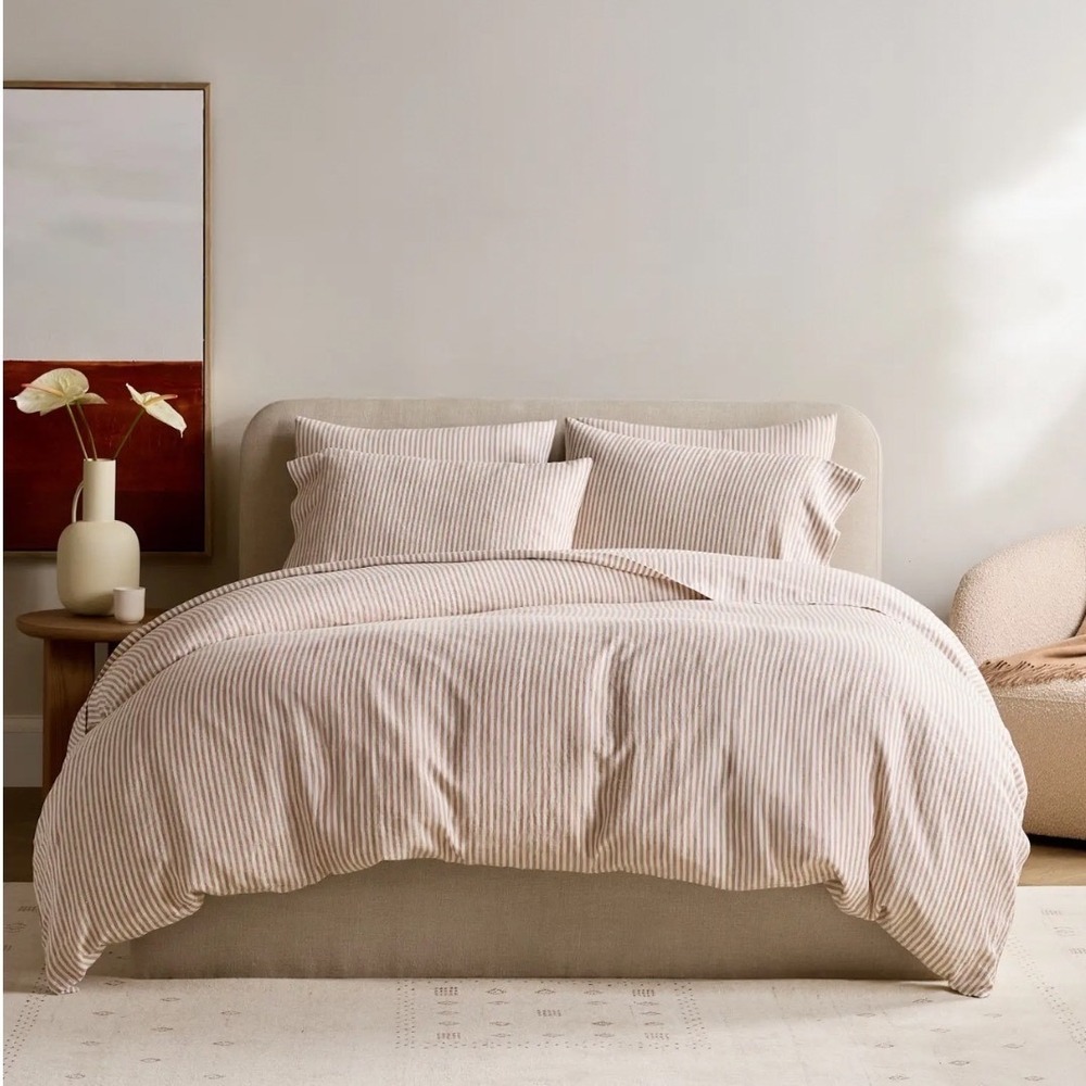 Quince European Linen Duvet Cover King/Cal King Terracotta Striped 1 Sham - Picture 2 of 5